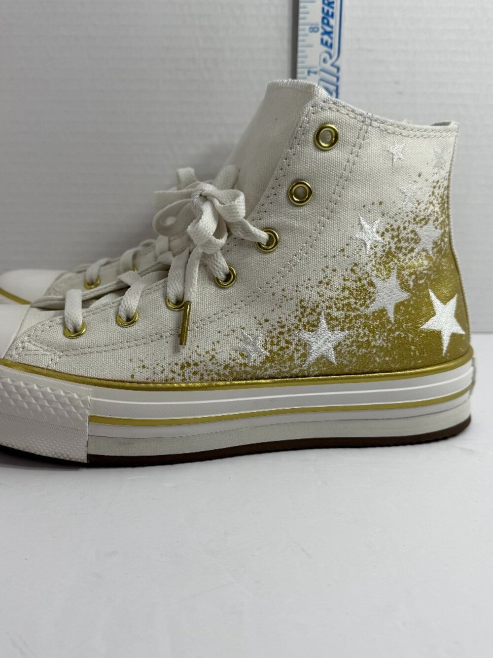 Converse Chuck Taylor All Star Eva Lift Kids Size 6 White Gold Metallic A12877C